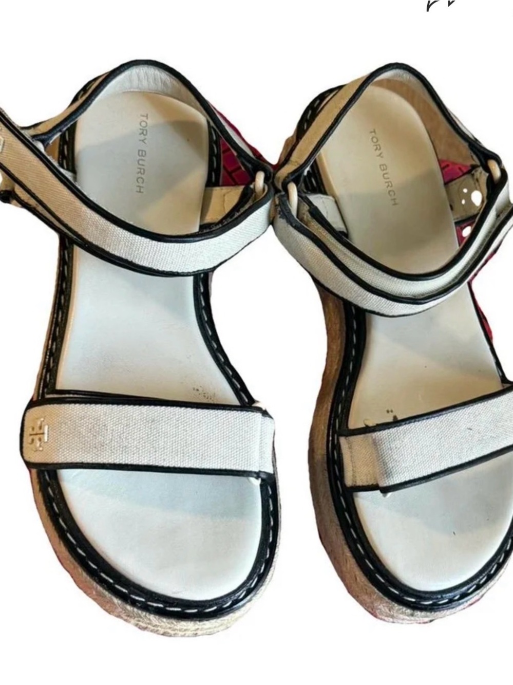 Tory Burch White and Black Canvas Sandals
